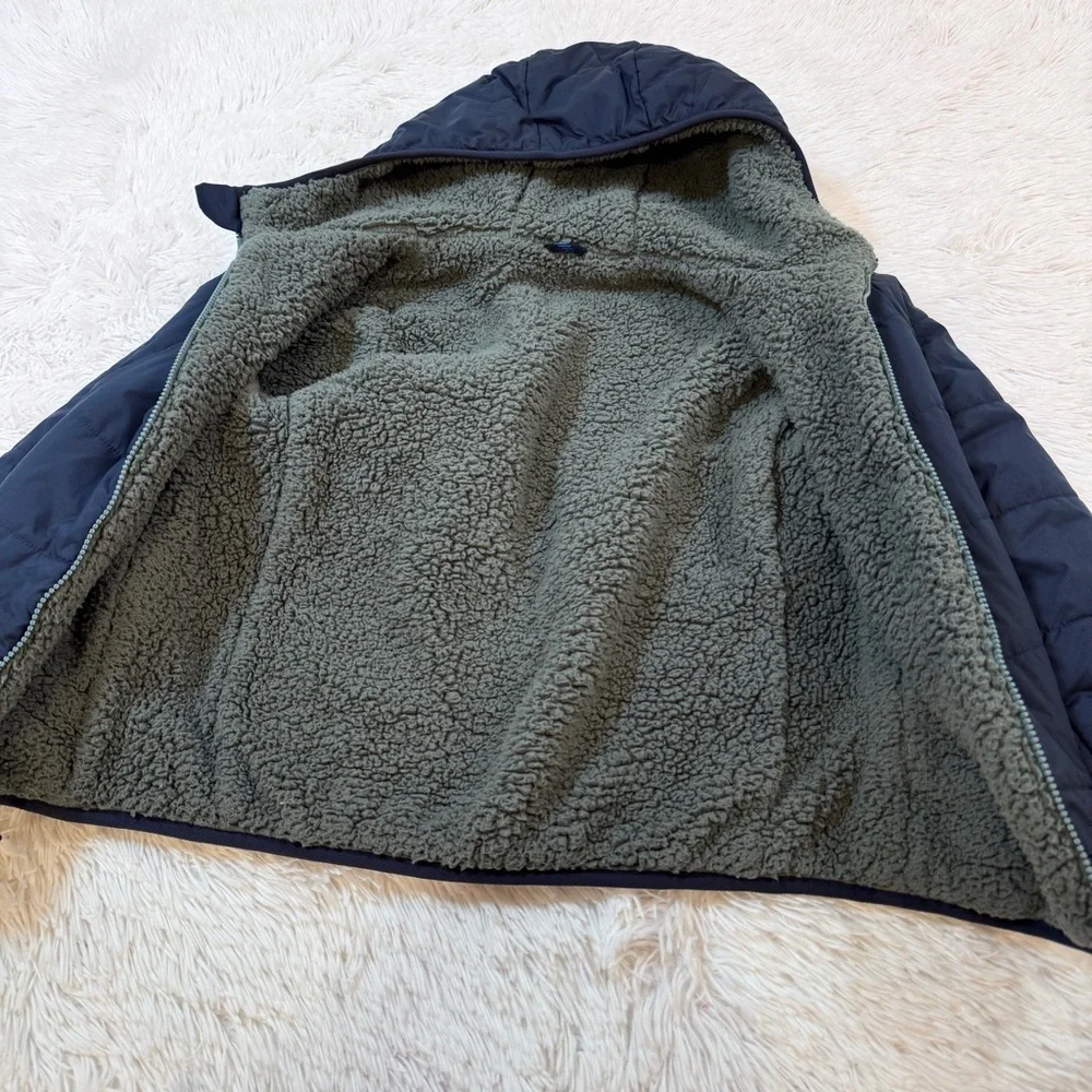 Crewcuts boy's long sleeve reversible Hooded Puffer sherpa Jacket in navy‎ blue